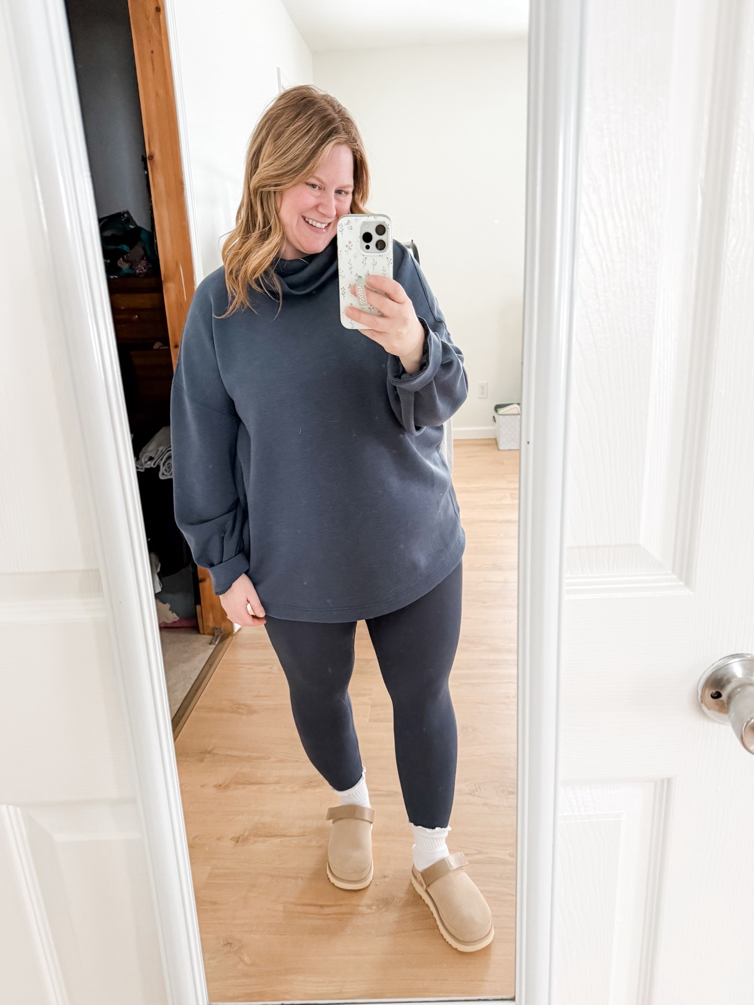 Wearing an XL in this comfy mock neck sweatshirt and an XL petite in the leggings. I love that they have no front seam! These athletic socks with the ruffles are also so cute! 

#LTKmomlife #LTKMidsize #LTKSeasonal