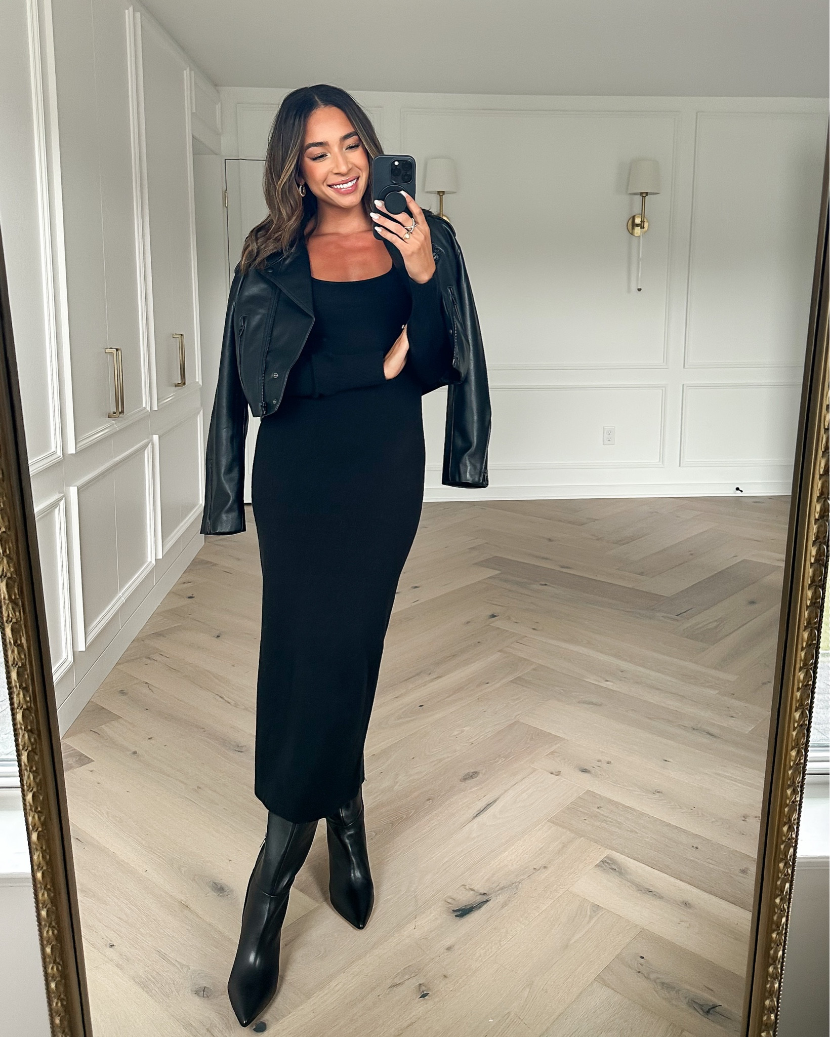 Nordstrom Anniversary Sale outfit 🖤 Wearing a Small in sweater dress and a Small in cropped faux leather jacket

#LTKunder100 #LTKxNSale #LTKstyletip