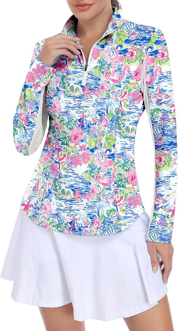 Soneven Women's Long Sleeve Golf Shirts Moisture Wicking Mesh Polo Shirt 1/4 Zip Pullover Athleti... | Amazon (US)