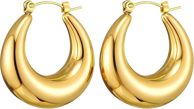 Amazon.com: WARIDAR 18K Gold Plated 30mm Chunky Hoop Earrings, S925 Silver Posts Hypoallergenic L... | Amazon (US)
