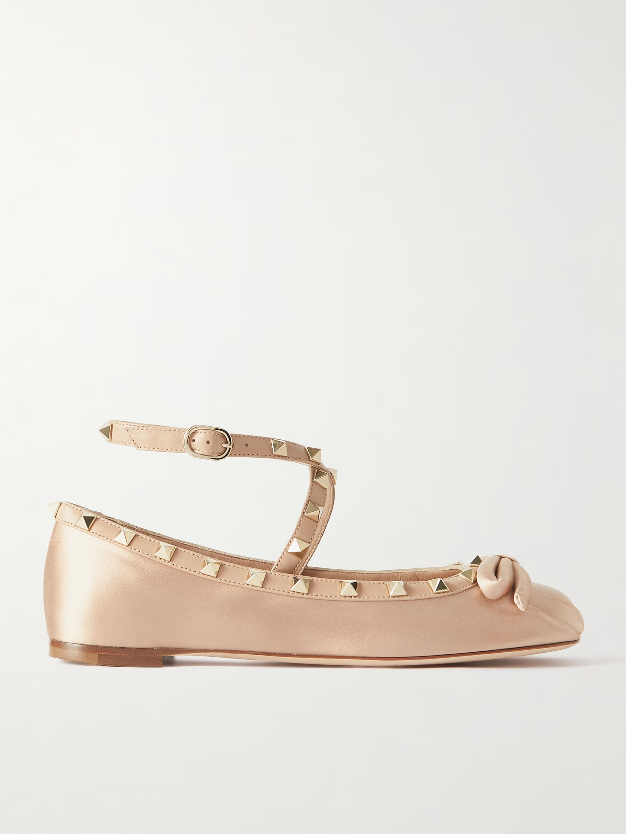 Rockstud leather-trimmed satin ballet flats | NET-A-PORTER (US)