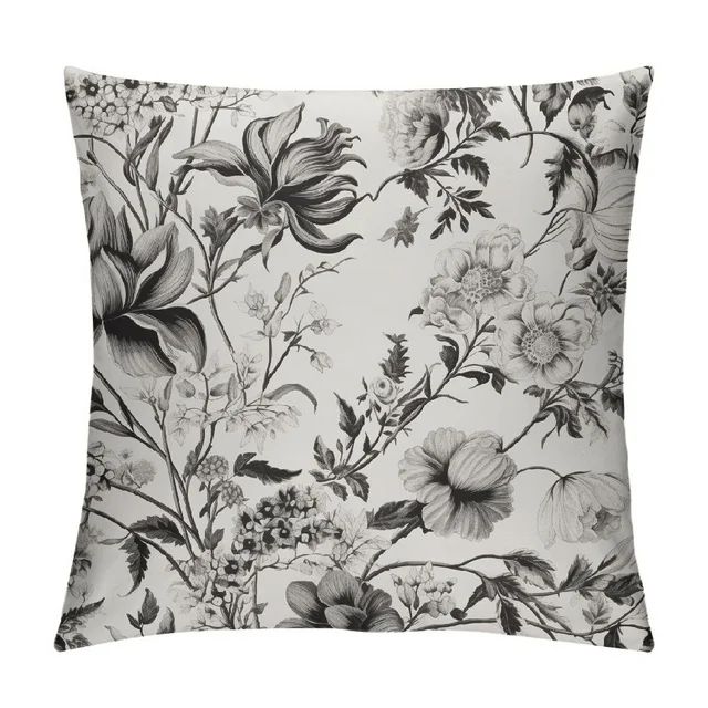 COMIO Beige and Black Floral Pillow Covers Vintage Brown Throw Pillow Covers Farmhouse Flower Out... | Walmart (US)