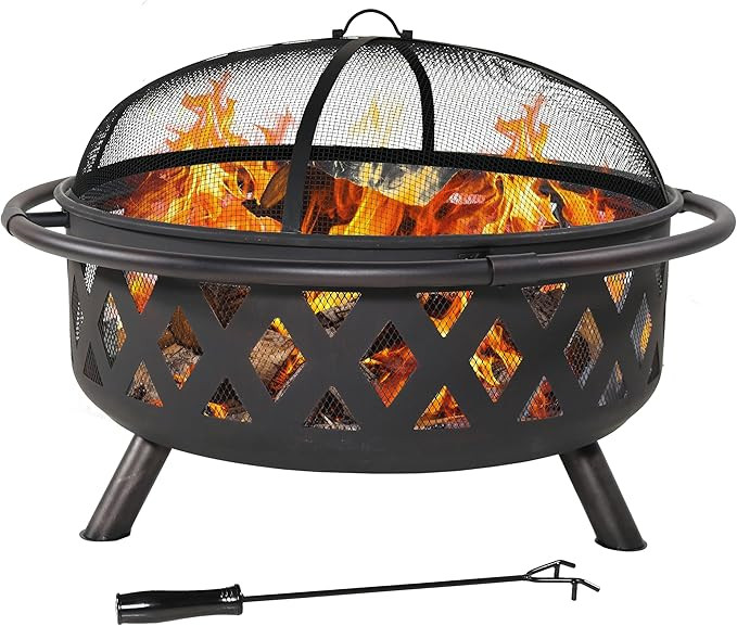 Sunnydaze Crossweave Outdoor Fire Pit - Wood-Burning Fire Pit for Outside with Spark Screen, Poke... | Amazon (US)