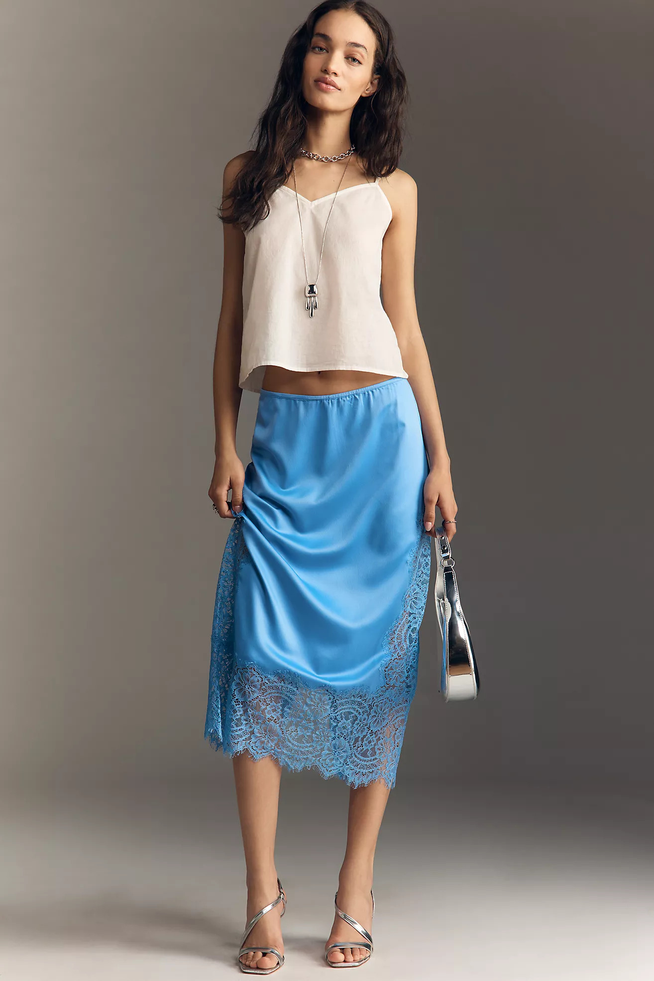 Bl-nk Cinzia Laced Satin Midi Skirt | Anthropologie (US)