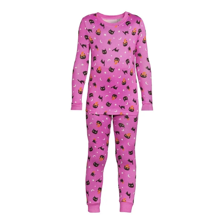 Wonder Nation Girls Halloween Long Sleeve Top and Pant Pajama Set, 2-Piece, Sizes 4-10 | Walmart (US)