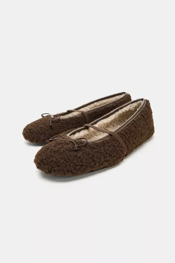 FAUX SHEARLING BALLET FLATS | Zara US