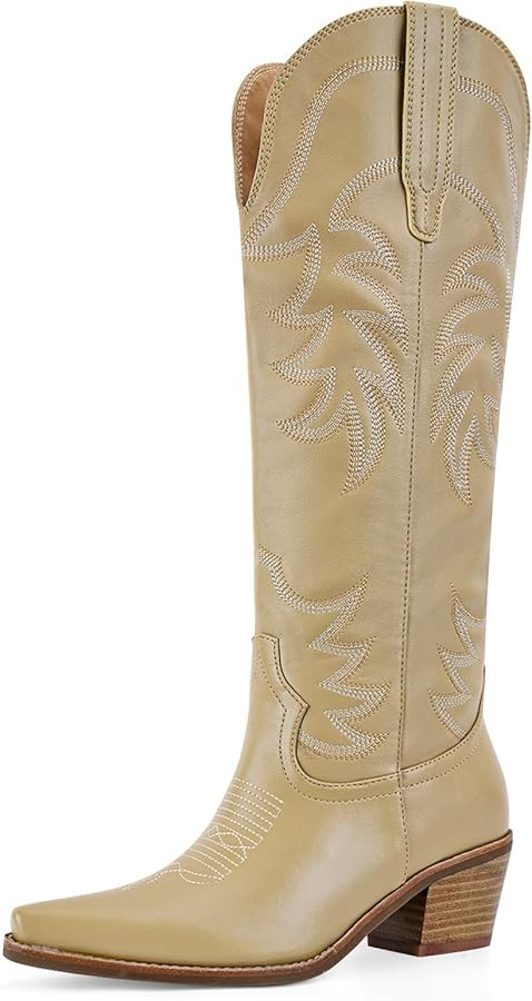 Cowboy Boots for Women Knee High Cowgirl Western Boots Pointed Toe Chunky Block Heel Retro Vintag... | Amazon (US)
