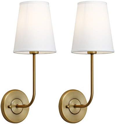 Pathson 2-Pack Industrial Wall Sconce with White Fabric Lamp Shade, 1-Light Vintage Indoor Wall Ligh | Amazon (US)