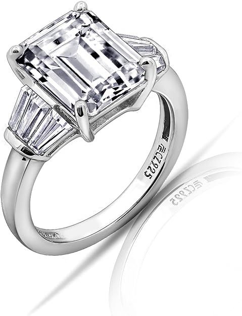 Diamonbliss Platinum Sterling Silver Cubic Zirconia Emerald Cut Ring | Amazon (US)