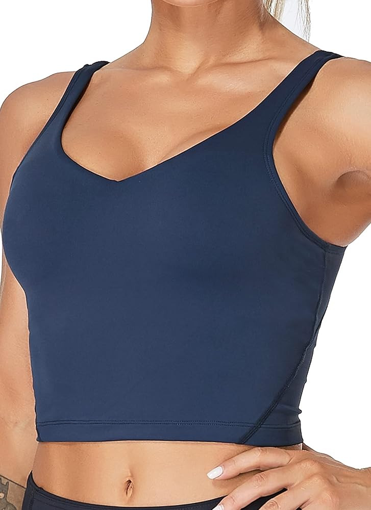 Oalka Sports Bra Womens Longline Padded Crop Tank Yoga Bras Workout Fitness Top | Amazon (US)