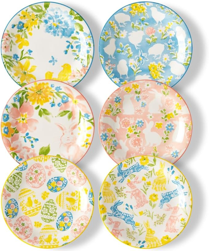 Easter Dinner Plates, 10" Ceramic Bunny Plate Set for Pasta, Steak, Salads, Dishwasher and Microw... | Amazon (US)