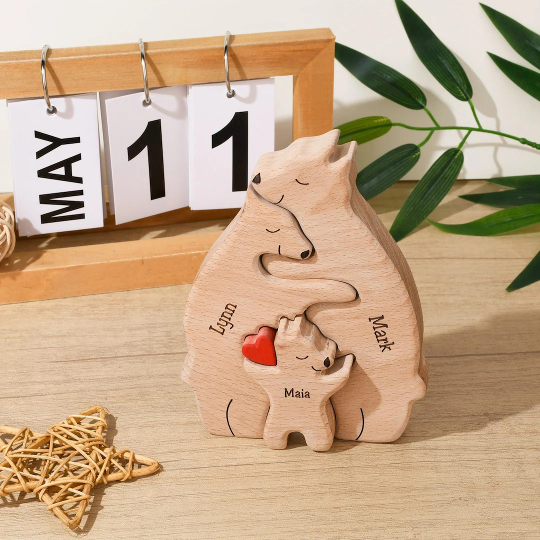 Wooden Bear Family Puzzle, Bear Family Decor, Family of 3 Keepsake Gift, Baby Shower Gift, First ... | Etsy (US)
