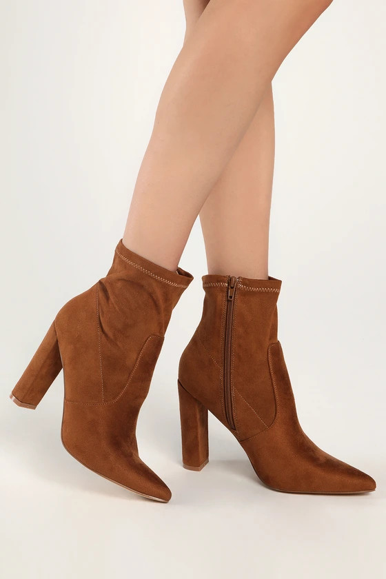 Weldin Tan Suede Pointed-Toe High Heel Booties | Lulus (US)
