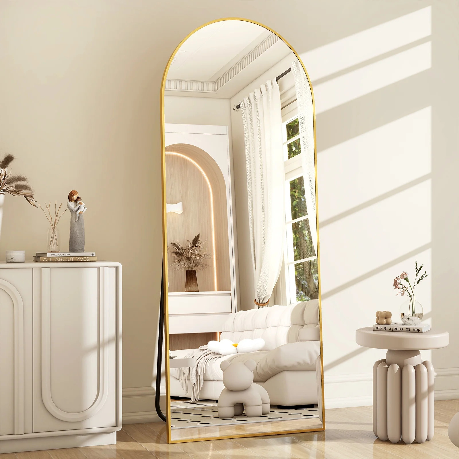 BEAUTYPEAK 64"x 21" Full Length Mirror Arched Standing Floor Mirror Full Body Mirror, Gold | Walmart (US)