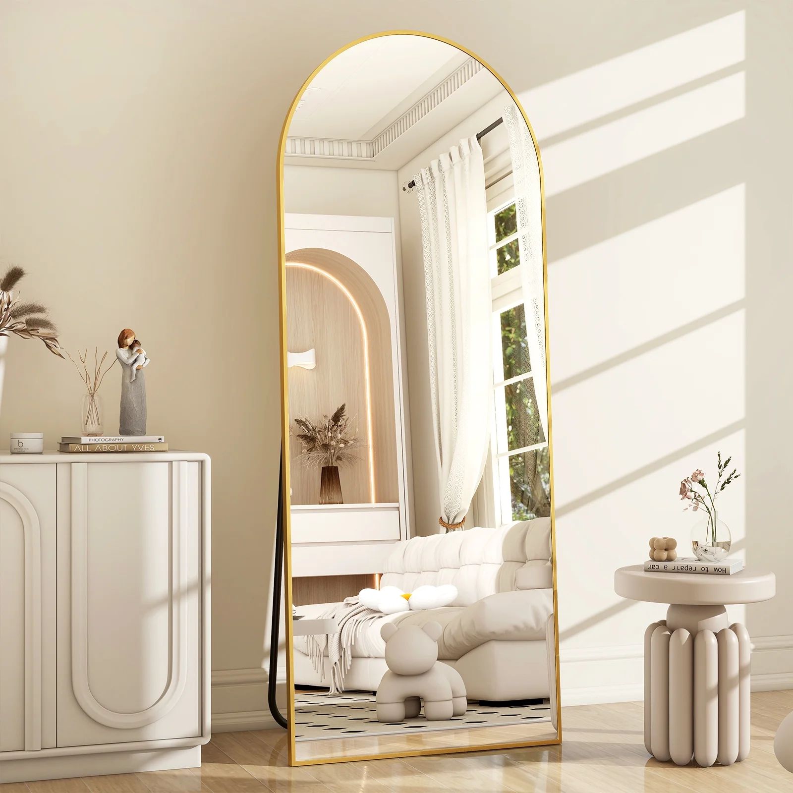 BEAUTYPEAK 64"x21" Full Length Mirror Arched Standing Floor Mirror Full Body Mirror, Gold - Walma... | Walmart (US)
