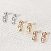 Diamond Bar Earrings, Solid Gold Tiny Diamond Studs, Simple Minimalist Stud Dainty Solid 14K | Etsy (US)