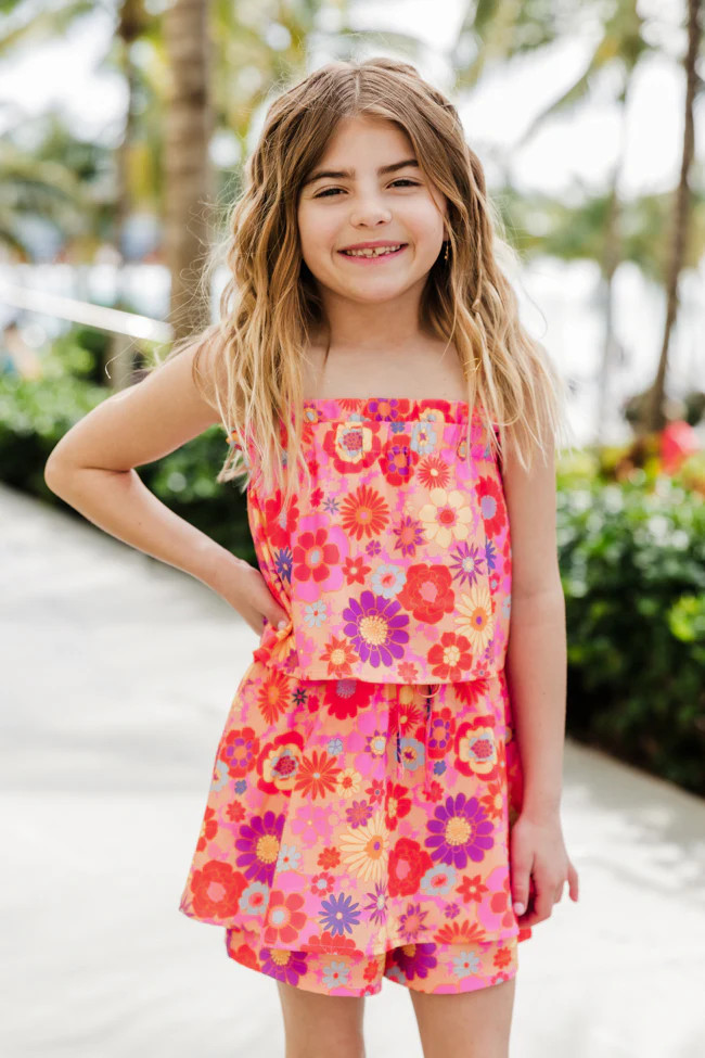 Kid's Tossing Petals Multi Retro Floral Romper SALE | Pink Lily