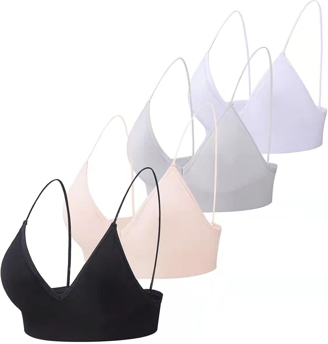 MsAnya Bralette for Women Spaghetti Strap Triangle V Neck A-B Cups Bra Padded Wire Free Pull On C... | Amazon (US)