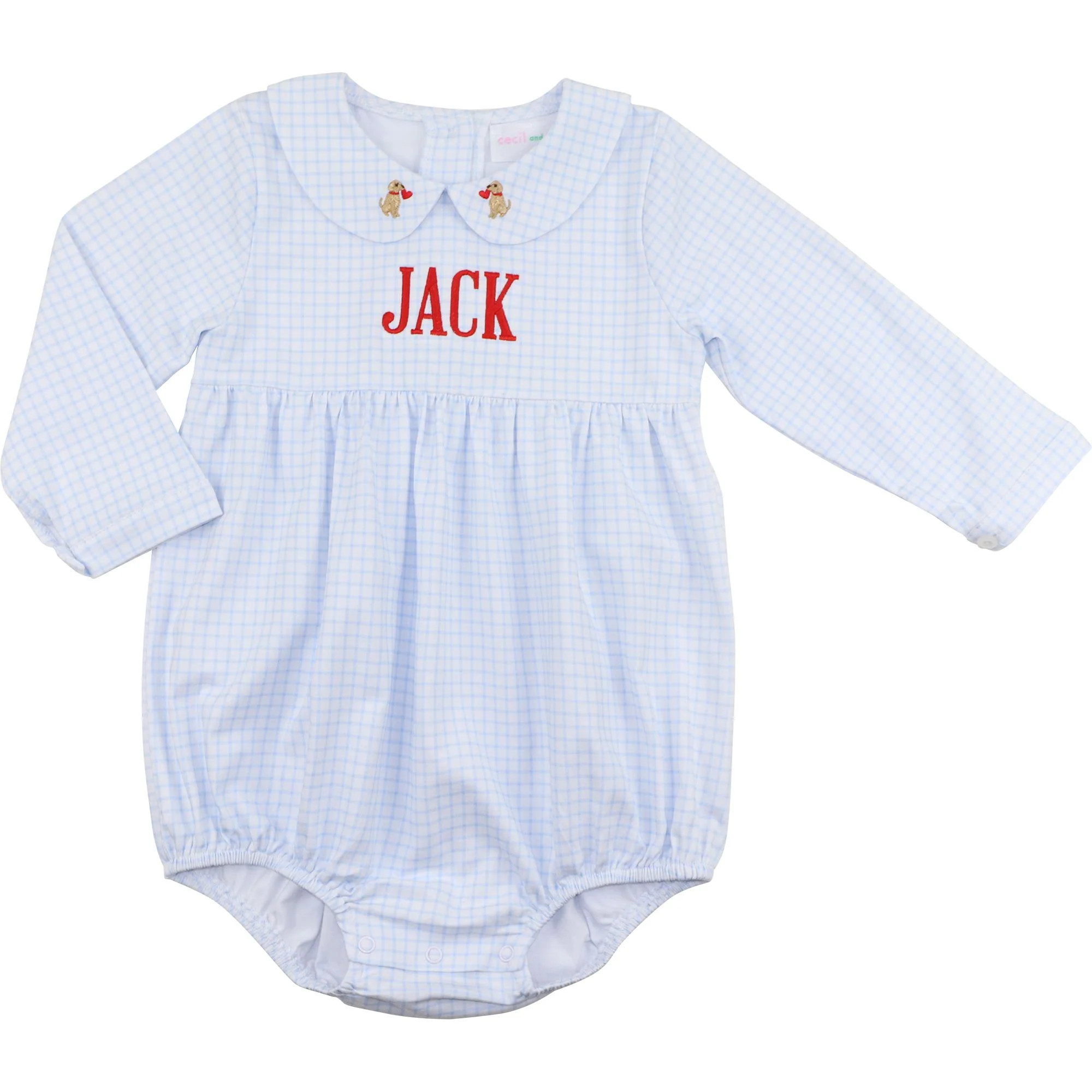 Blue Knit Windowpane Valentine Puppy Bubble | Cecil and Lou