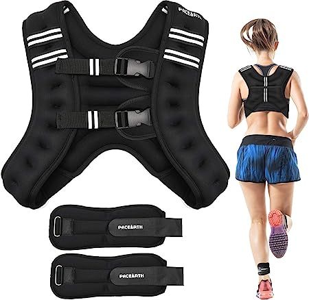 PACEARTH Weighted Vest with Ankle/Wrist Weights 6/12/16lbs Adjustable Body Weight Vest with Refle... | Amazon (US)