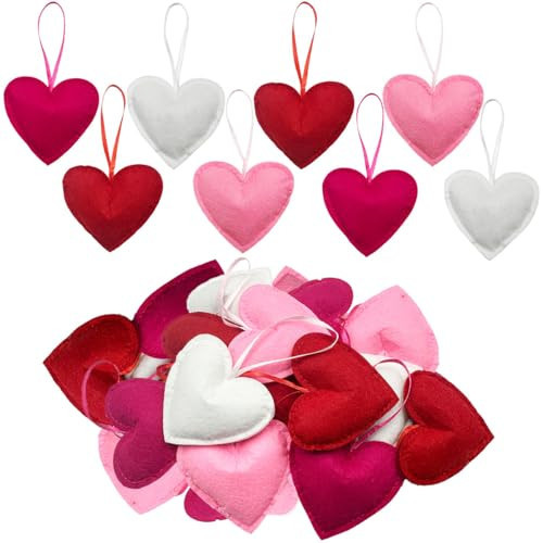 Felt Heart Ornament, 24Pcs Valentines Day Felt Heart Hanging Ornaments Red Pink Hearts Shaped Ornament Bulk for Valentine Day Wedding Anniversary Party Decorations | Amazon (US)