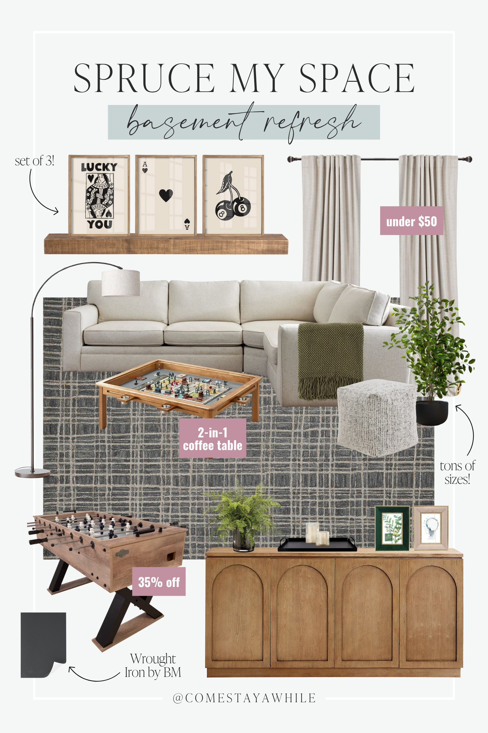 Welcome back to Spruce My Space! A series where I take pictures of your space and design them as if they were mine! 

Basement Entertainment Room Design | Game Room Decor | Interior Design | Home Decor 

Come Stay Awhile, Spruce My Space, Amanda Vernaci 

 #LTKHome