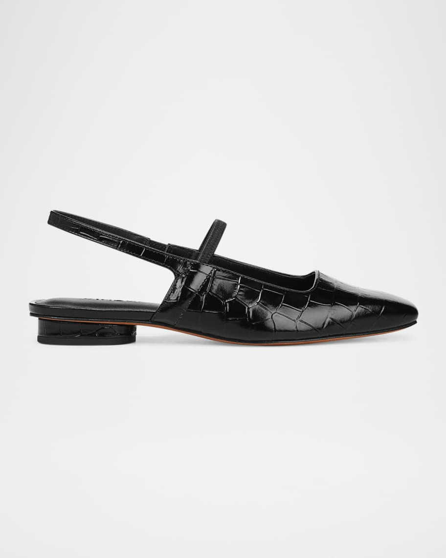 Vince Venice Croc-Embossed Leather Slingback Flats | Neiman Marcus