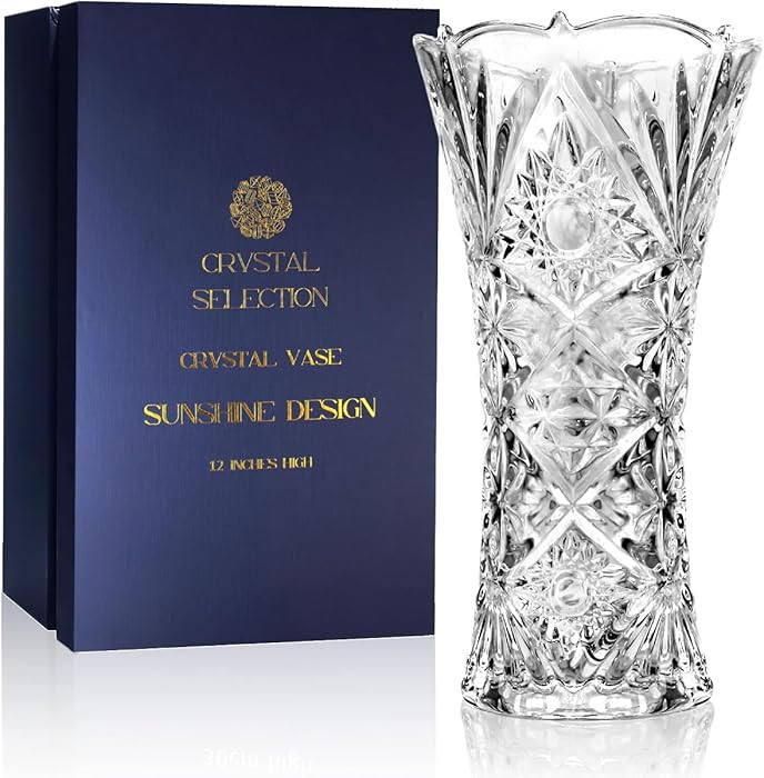 CS Crystal Vase 12-inch high, Sunshine Design, for Flowers & Decor. Lovely Nice Shiny Piece. Perf... | Amazon (US)