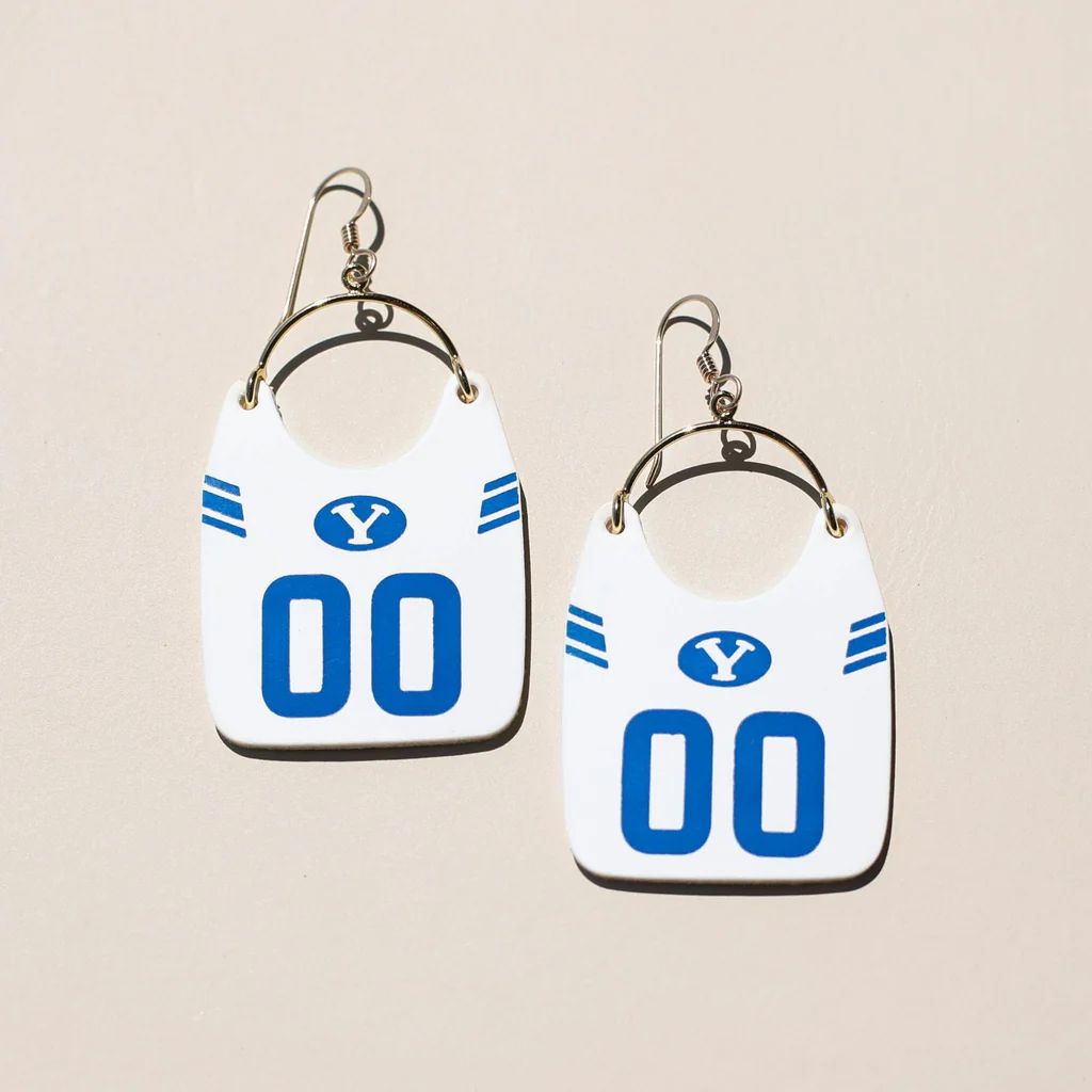 White Brigham Young University Football Jersey Earrings | Nickel and Suede