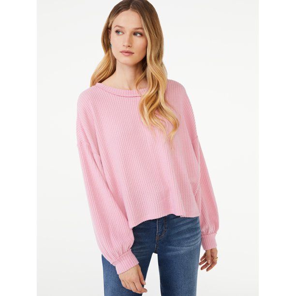 Scoop Women's Waffle Knit Slouch Top with Long Sleeves | Walmart (US)