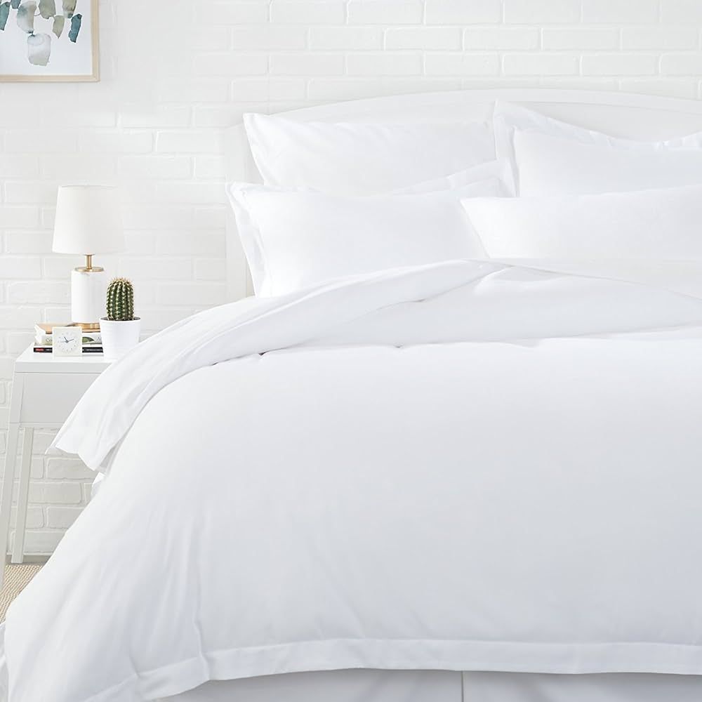 Amazon Basics Lightweight Microfiber Duvet Cover Set with Snap Buttons, Full/Queen, Bright White | Amazon (US)