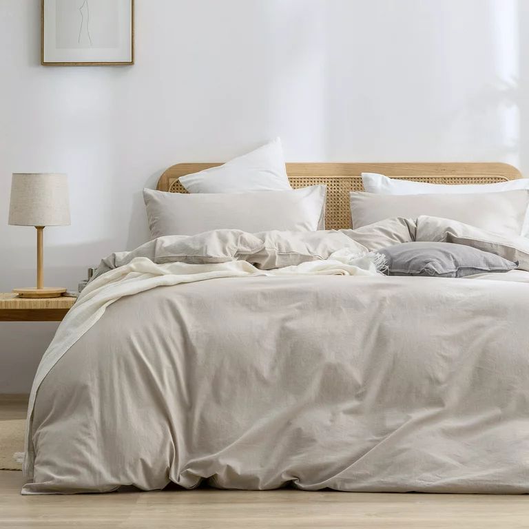 BESTOUCH Duvet Cover Set 100% Washed Cotton Linen Feel Comfortable Lightweight 3 Pcs Linen Grey K... | Walmart (US)