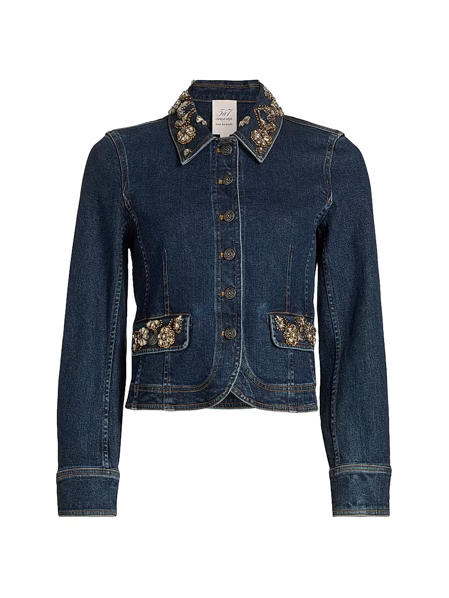 Women's Reve Crystal Ivy-Embellished Denim Button-Front Jacket - Fontaine Multi - Size Small | Saks Fifth Avenue