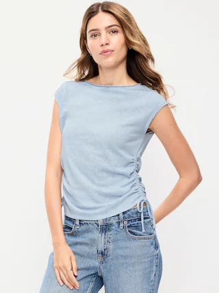 Cap-Sleeve Shirred Side Top | Old Navy (US)