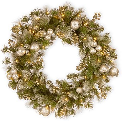 National Tree Company Pre-Lit Artificial Christmas Wreath, Green, Glittery Pomegranate Pine, Whit... | Amazon (US)