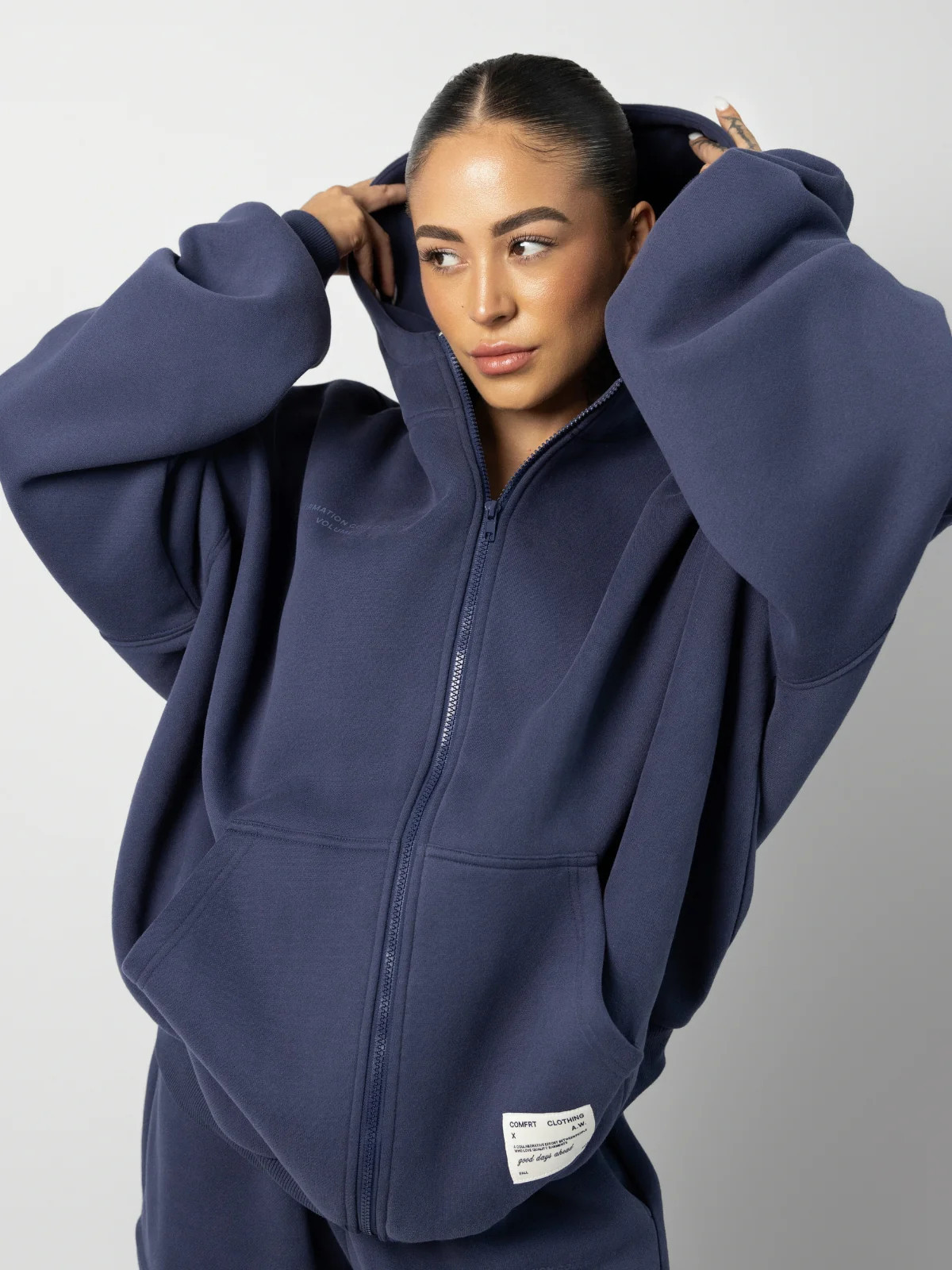 Comfrt Affirmation Zip Hoodie – Mega | Midnight Blue | Oversized | M | Medium | Comfrt