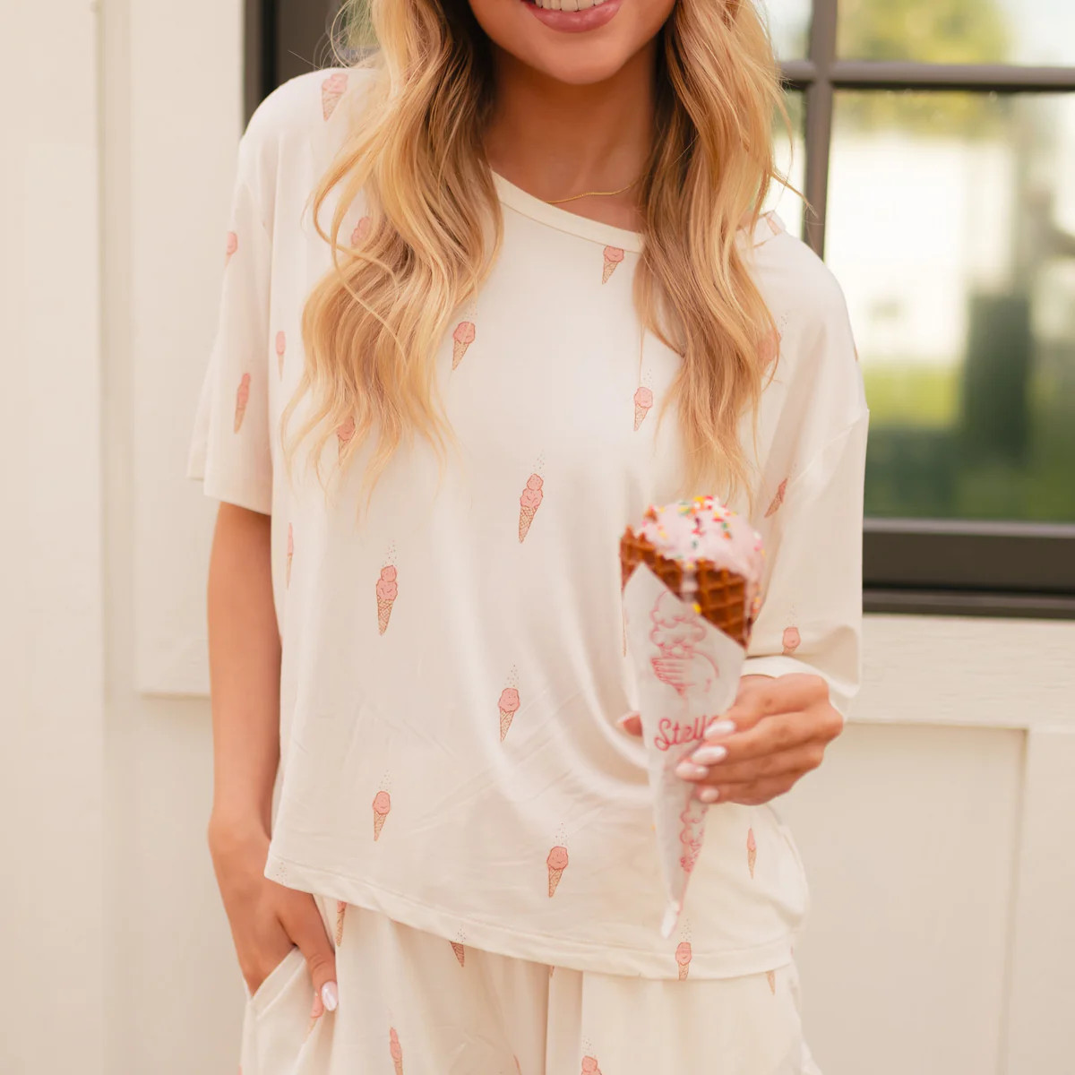 Women's Ruffle Short Set in Pink Ice Cream | Silks Design