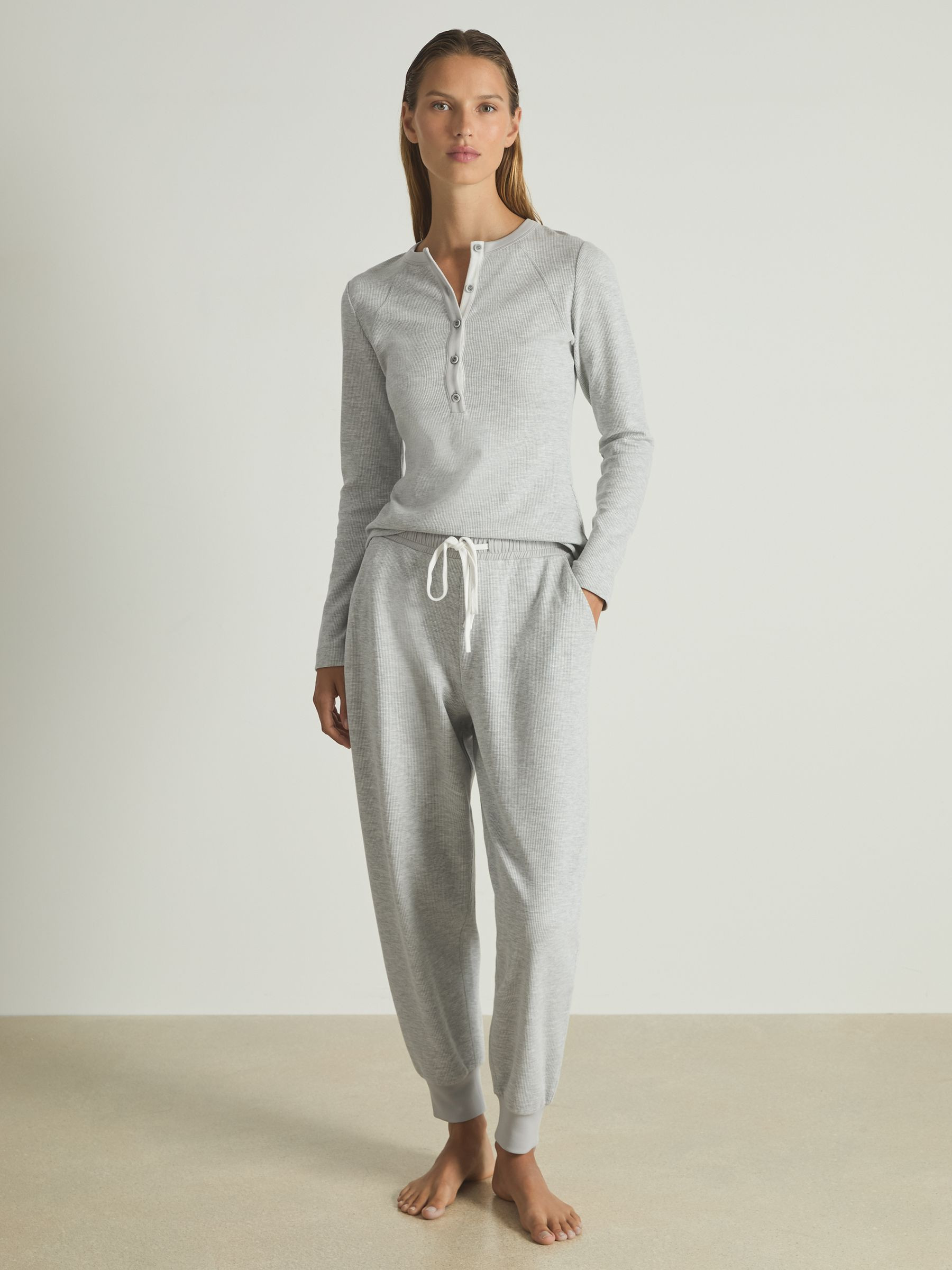 Reiss Waffle Jersey Joggers with Cotton in Grey Marl - REISS | Reiss UK