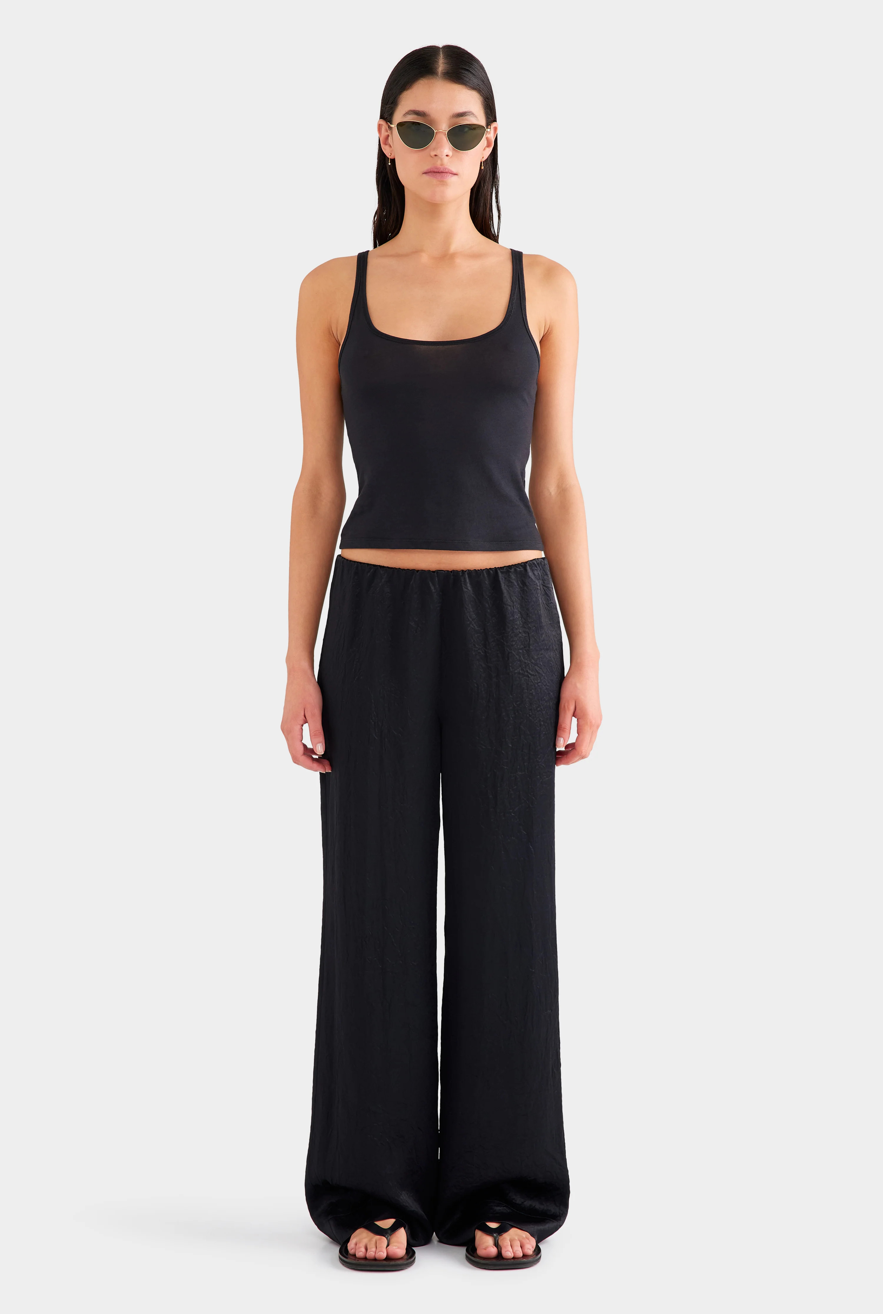 Womens Crushed Satin Pant in Black | Venroy | Venroy AU