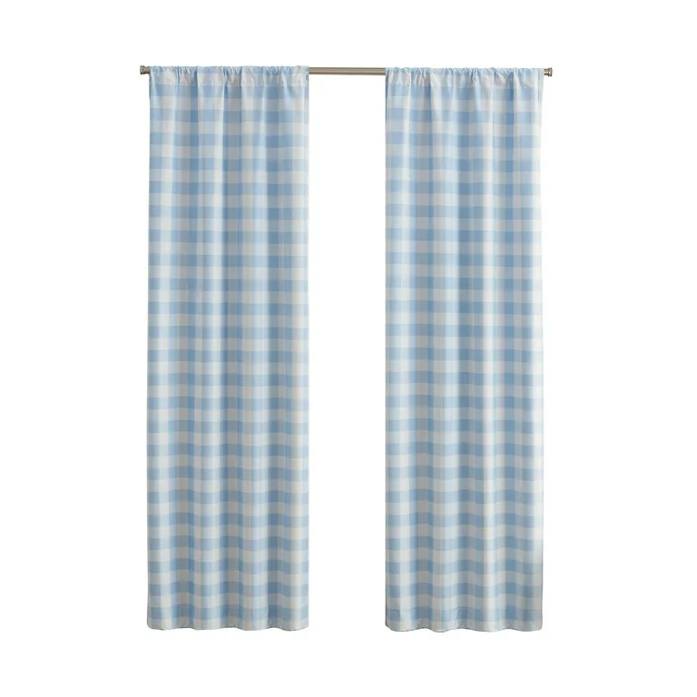 Your Zone Gingham Plaid Blackout Panel Pair, Light Blue, 37 x 84 | Walmart (US)