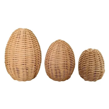 3 Pcs Rattan Woven Easter Egg Ornaments Set, Woven Egg Sculpture Decor for Spring Summer Holiday Tabletop, Farmhouse Home Door Kitchen Shelf Indoor and Outdoor Decoration | Walmart (US)