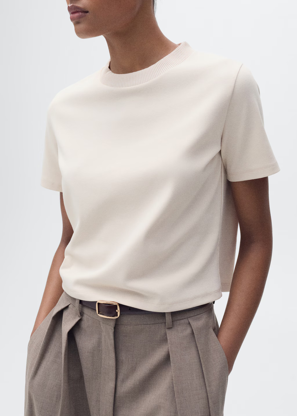 Short-sleeved cotton-blend t-shirt - Women | MANGO United Kingdom | MANGO (UK)