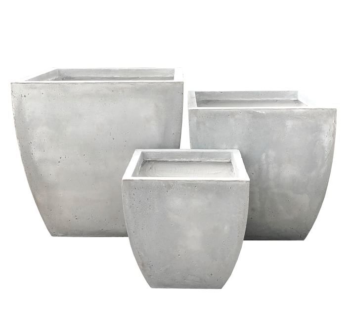 Xavier Lightweight Concrete Flared Square Planters, Set of 3 | Pottery Barn (US)