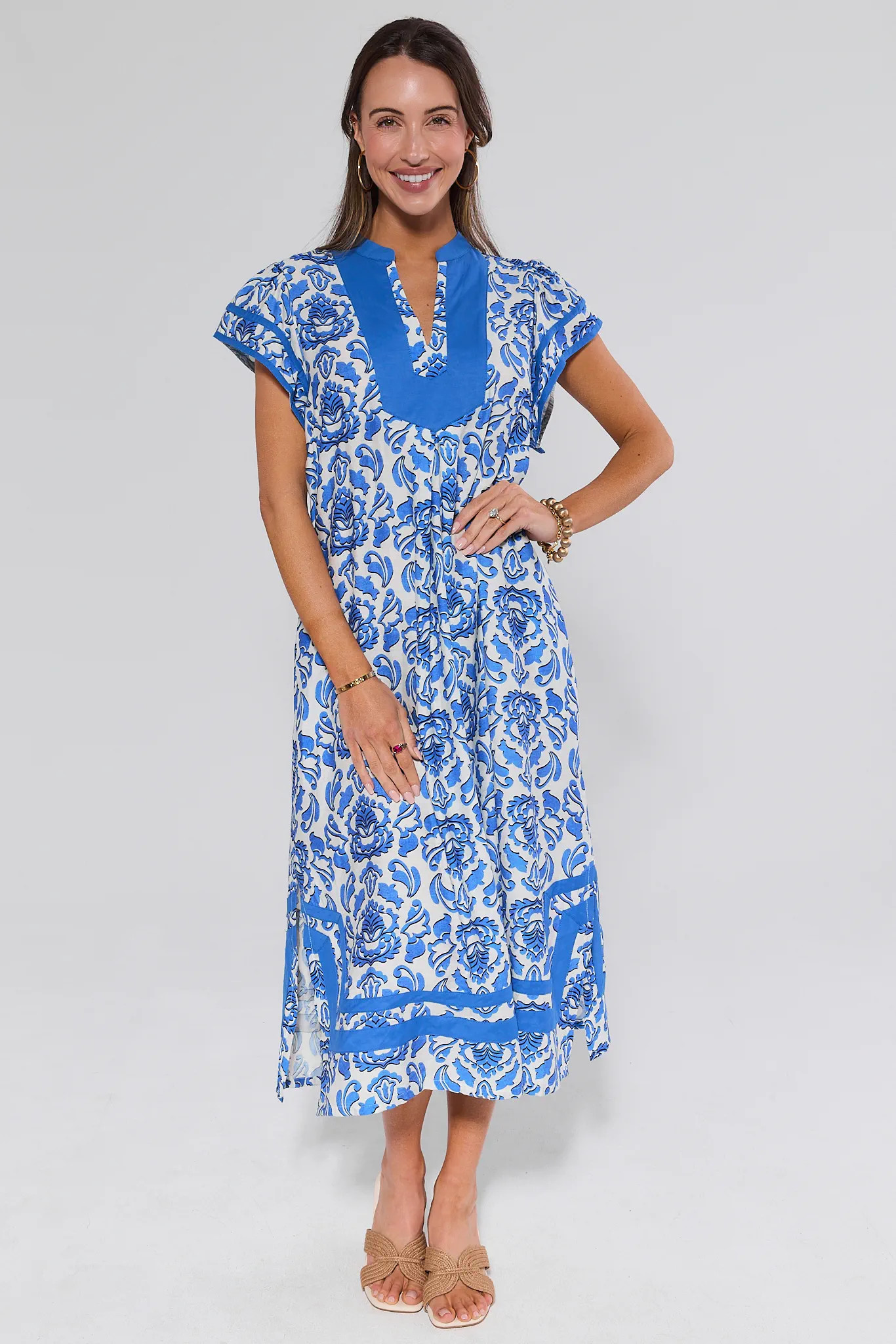 Emmy Blue Printed Midi Dress | Avara
