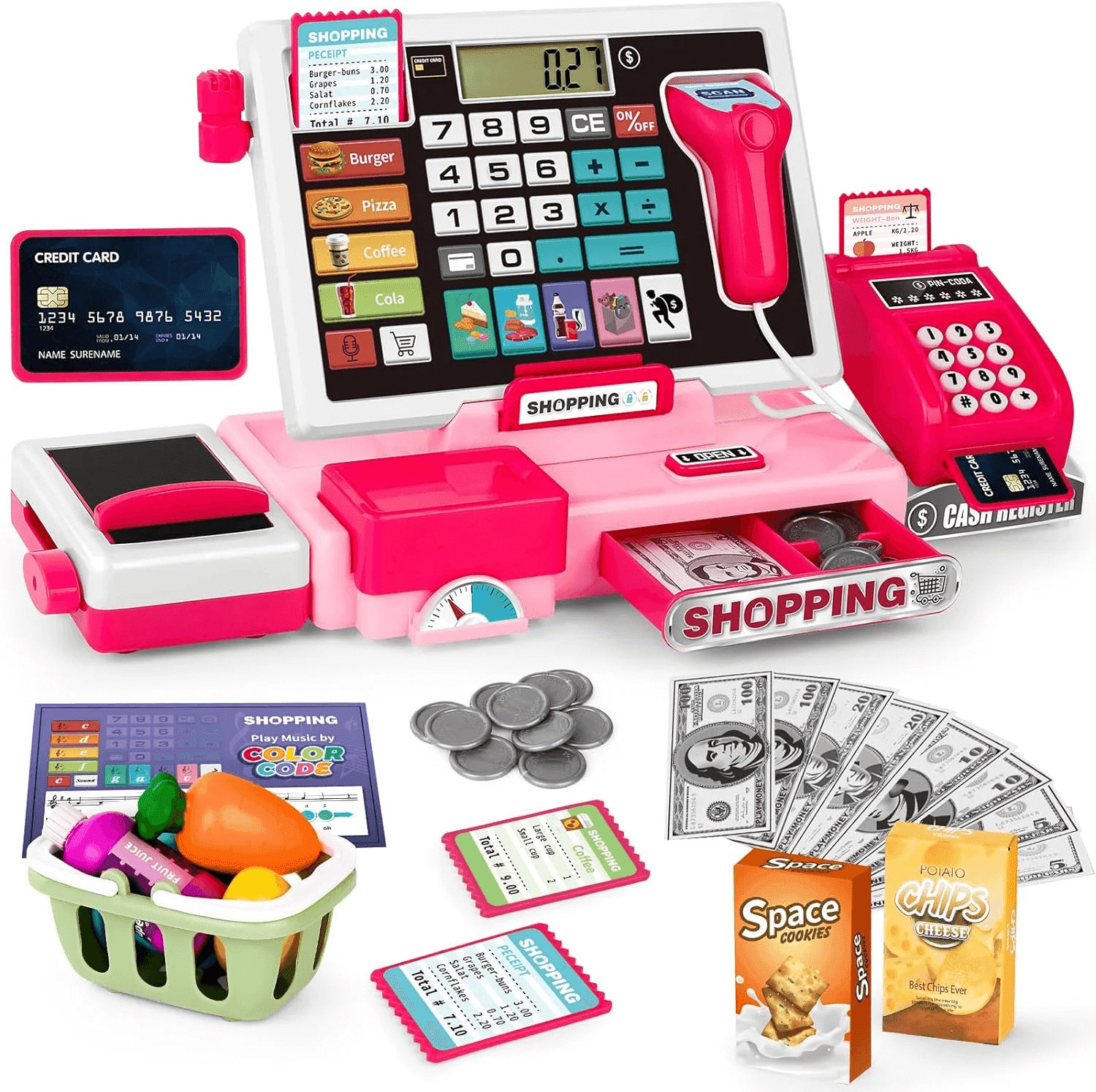 Kids Cash Register Toy Playset Toddler Prentend Play Store with Real Calculator Cash Register wit... | Walmart (US)