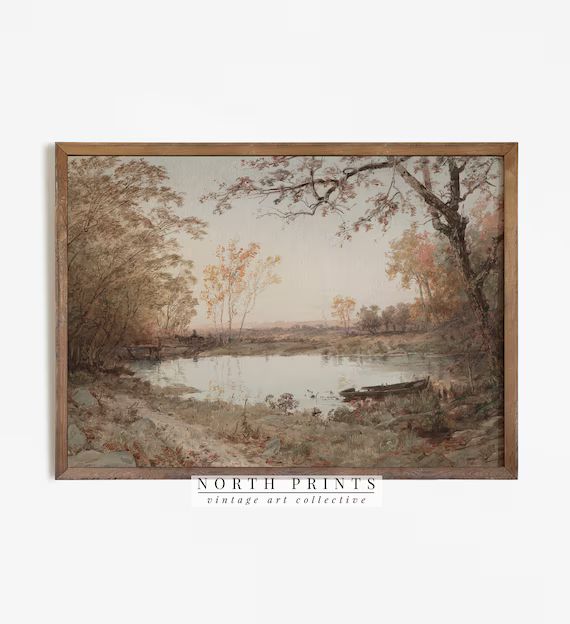Muted Autumn Pond Landscape Painting  Vintage Wall Art  - Etsy | Etsy (US)