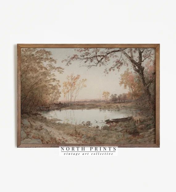 Muted Autumn Pond Landscape Painting  Vintage Wall Art  - Etsy | Etsy (US)