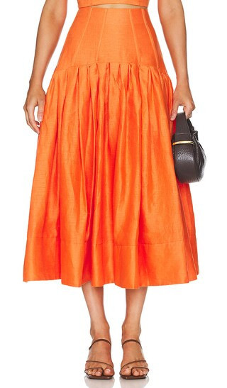 NICHOLAS Aniyah Corset Midi Skirt in Orange. - size 8 | Revolve Clothing (Global)