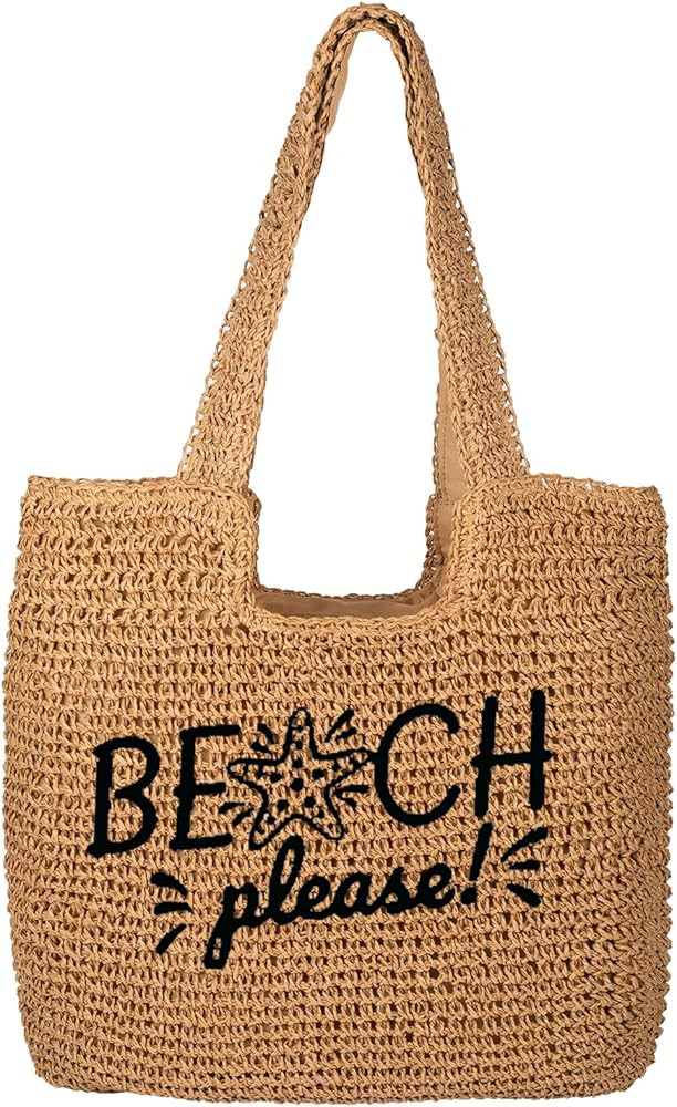AnChang Straw Beach Bag Large Beach Tote Bag for Women Foldable Beach Bag With Zipper Summer Wove... | Amazon (US)