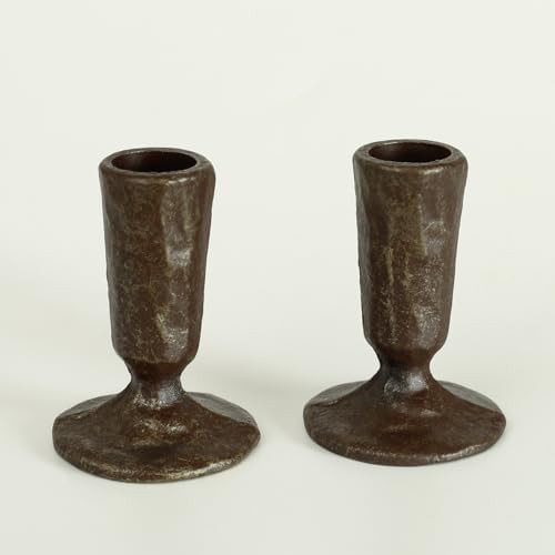 Handcrafted Antique Black & Gold Iron Taper Candle Holders - Set of 2 Elegant Candlesticks for We... | Amazon (US)